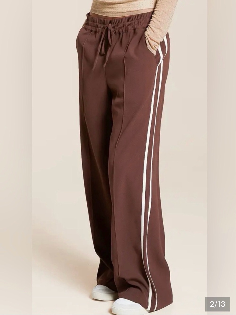 Z Supply Brown Wide-Leg Track Pants with White Side Stripes